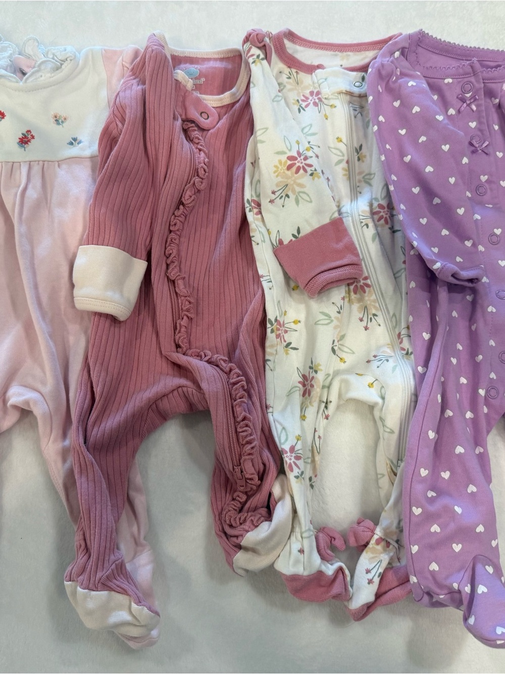 Baby Girls Mixed Pink & Purple One-Piece Sleepers - Pack of 4